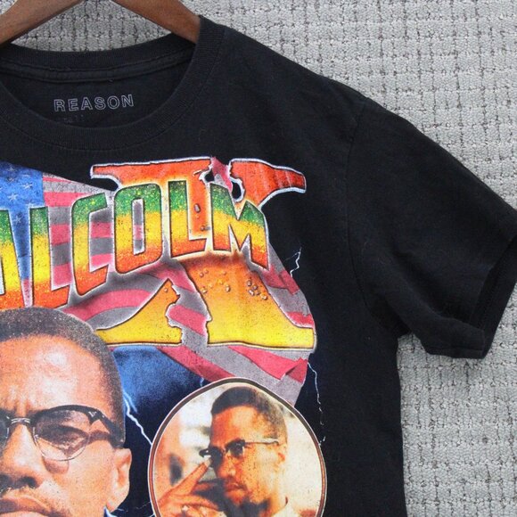 Reason Brand Shirt Mens Small S Black Vintage Retro Malcom X Respect Graphic y2k - Picture 2 of 9
